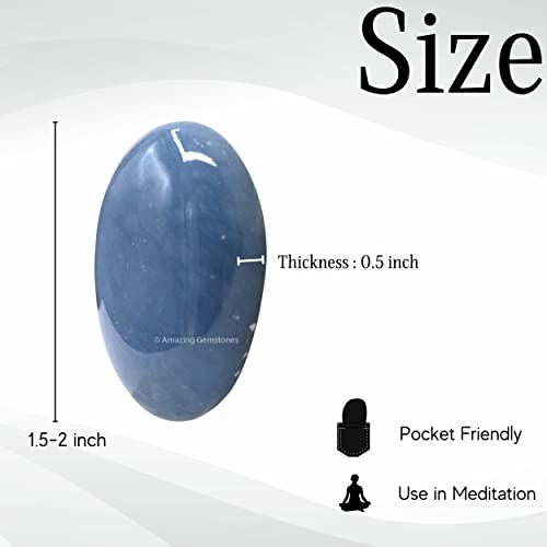 Image of Amazing Gemstone Angelite Crystals and Healing Stones - Large Palm Stone Crystals Piedra - Crystal for Good Luck, Balanced Positive Energy, Meditation - Unique Stocking Stuffers, Gifts for Women