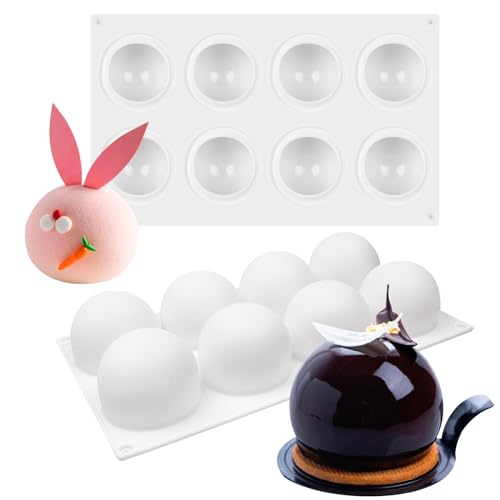 Sphere Silicone Cake Mold, 3D Ball Mousse Cake Molds for Baking, French Dessert Chocolate Fondant Molds for Candy Truffle Cupcake Jelly Pudding Ice Soap (8-Cavity)