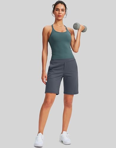 Image of SANTINY Women's 9 inch High Waisted Bermuda Shorts with 4 Pockets Knee Length Long Shorts for Women Workout Athletic Casual