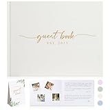 1DOT2 Wedding Guest Book with Personalized 2025 Year - Linen Photo Guest Book for Wedding Reception Bridal Shower Guests to Sign - 100 Pages Blank and Lined Acid Free Paper (Beige,)