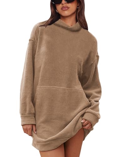 Image of Turtleneck Pullover Sweater for Women 2024 Casual Long Sleeve Chenille Jumper Knit Top with Pockets