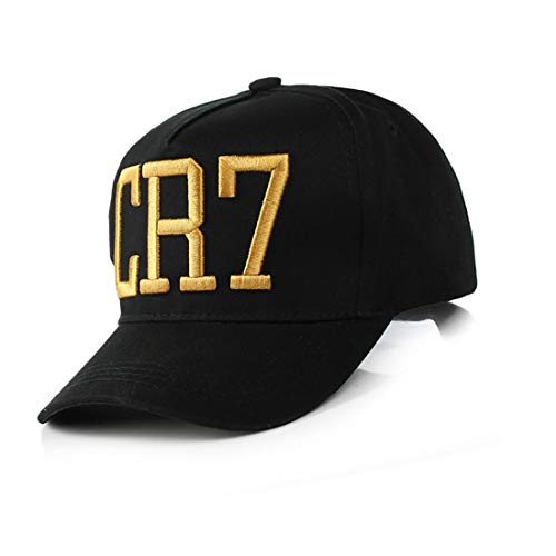 Unisexe CR7 Imprimer Footbal Chapeau Casual Pare-Soleil De Soccer Casquettes Snapback Réglable pour Femmes Homme (Noir)