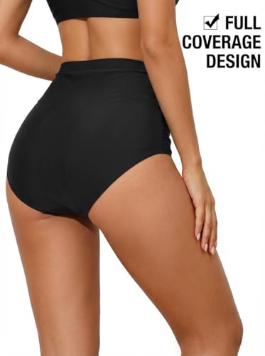 Image of Tempt Me Women's High Waisted Swimsuit Bottom Tummy Control Ruched Bikini Bottom Vintage Swim Bottom Tankini Briefs