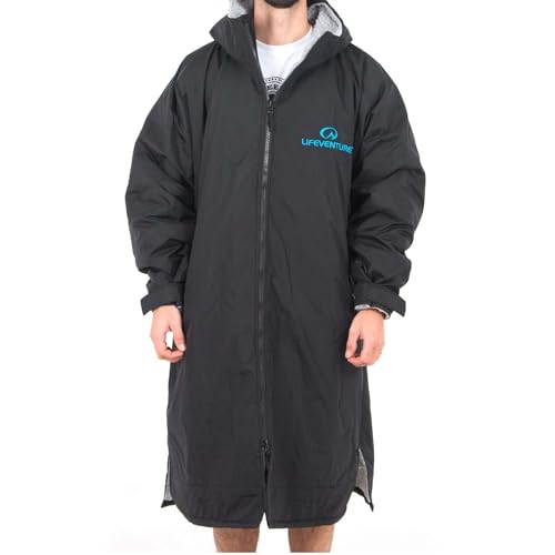 Lifeventure Changing Robe poncho doublé en polaire imperméable, imperméable et anti-odeurs pour la natation, le surf, le camping, Noir, M