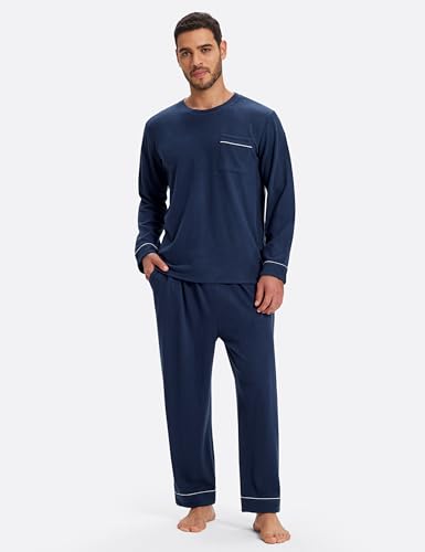 Image of Mofiz Men's Pajama Sets Viscose Long Sleeve Crewneck Warm Sleepwear