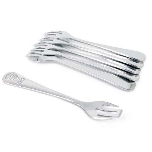 cozydiscount Ensemble de 6 - Fourchette à Huitres - Avec Dent de Section - Inox 18/10
