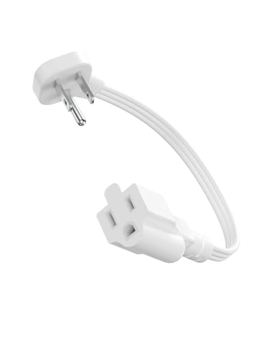Image of Flat Plug Short Extension Cord 1Ft White Low Profile Adapter 3 Prong Indoor Small Grounded Power Cable Outlet Saver 16AWG 13A 1625W 1 Pack
