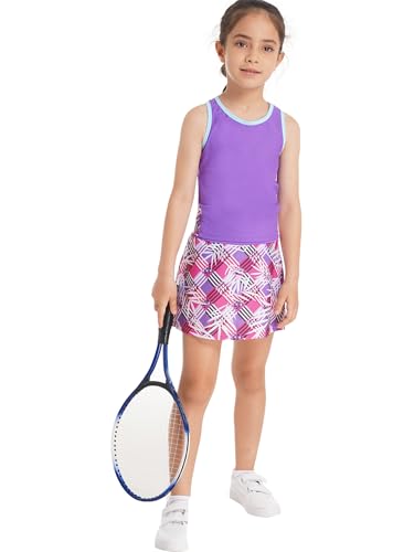 YEAHDOR Kids Girls 2 Pieces Tennis Golf Dress Set with Shorts Racerback Tank Tops and Tennis Skirt Skorts Tracksuit Set2