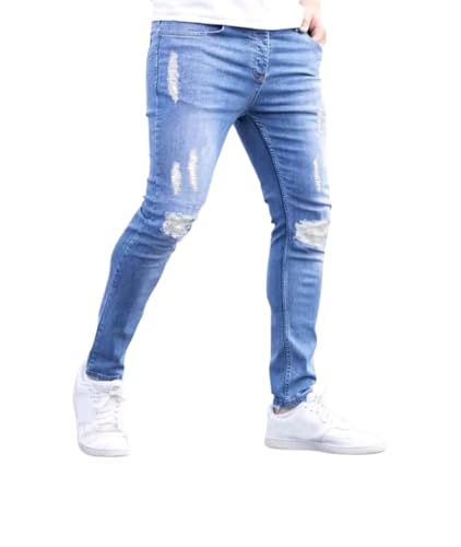 Men's Slim Fit Distressed Denim Jeans, Light Blue Wash, Mens Skinny Jeans2