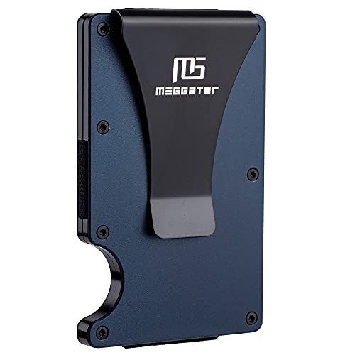 Meggater Ultra-thin aluminum wallet, front pocket credit card holder, RFID shielded metal wallet with Money clip, man business accessories, CBD men's wallet, stylish and generous lover gift. (BLUE)