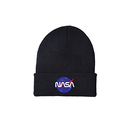 famesale NASA-Logo Mütze Wintermütze Baumwolle Winterwarm NASA Strickmütze Planet Cap Manschette Einfacher Hut Strickmütze Mütze Geschenk für Männer Frauen