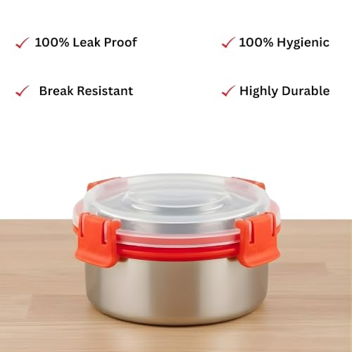 Image of Tanjiae Stainless Steel Lunch Snack Containers Set | Leak Proof 304 Stainless Steel Food Containers with Silicone Lids - Perfect Metal Lunch Box for School and Daycare (Red Snack Box, Pack of 6)