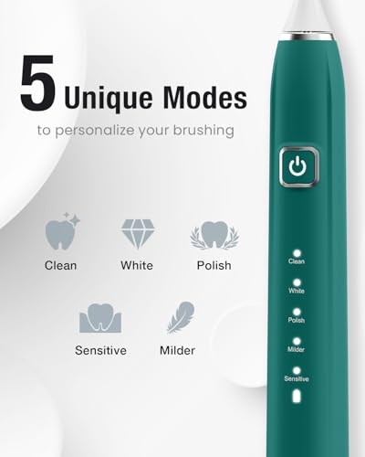 Image of 7AM2M Sonic Electric Toothbrush for Adults,Type-C Charging Run for 120 Days | 6 Brush Heads & 5 Modes, 40000VPM Powered Rechargeable Toothbrush, Smart Timer,IPX7 Waterproof, Travel&Home Use,Peacock Green