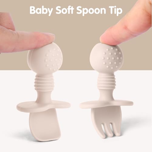 Image of Eascrozn Baby Utensils, 3 Pack Silicone Forks and Spoons Set, Baby Spoons Self Feeding 6+ Months, BPA Free, Baby Led Weaning Feeding Supplies, Dishwasher Safe
