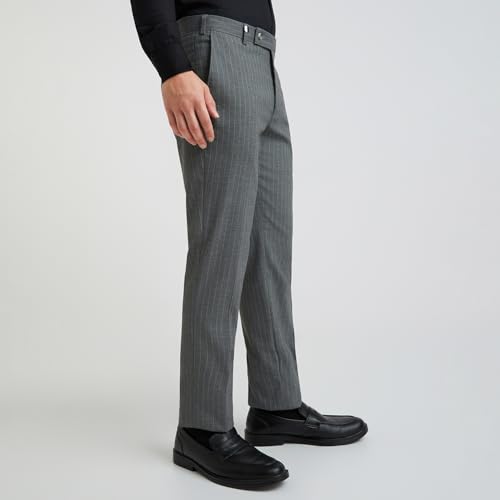 Image of Park Avenue Men Mid Rise Polyester Blend Stripe Pattern Super Slim Fit Flat Front Formal Trouser
