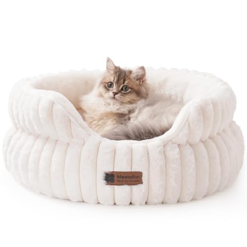 MEWOOFUN Stilvolle Katzenbetten für Katzen, weiches rundes Hundebett für kleine und mittelgroße Hunde, waschbares, beruhigendes Haustierbett...