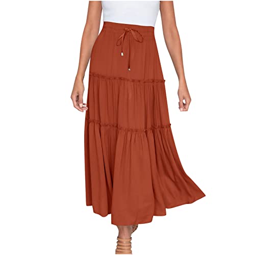 Casual Elastic Waist Summer Boho Skirts for Women Plus Size Stretchy Drawstring Maxi Skirt Layered Ruffle Dress2