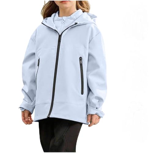 Girls Rain Jacket Long Sleeve Waterproof Zip Up Hooded Rain Coats Fall Fashion Windproof Windbreakers with Pockets Size 10-12