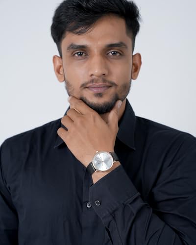 Image of Sylvi Elegadoom Leather Strap Analog Watches for Men with 3D Doom Glass Display Water Resistant Watch