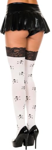 Image of ToBeInStyle Women's Skull Crossbones Skeleton Pirate Symbol Hosiery Tights & Thigh High Stockings