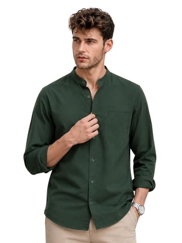 Image of Veirdo Men's Stylish Solid Casual Shirt | Chinese Collar Pure Cotton | Available in Black, Brown, Rust, Olive, White & Navy | Sizes S to XXL