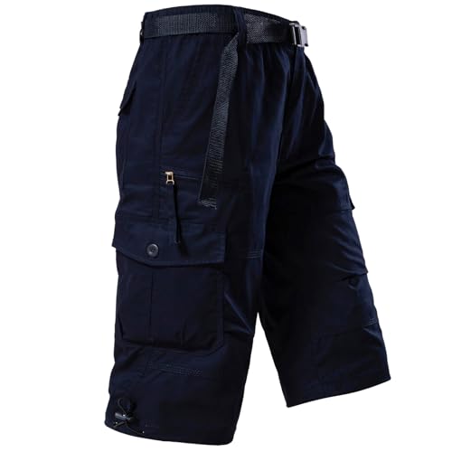 Image of Men's Cargo Shorts Relaxed Fit Mens Below the knee Cotton Hiking Shorts | Mylldey 3 /4 Mens Elastic Waist Running Shorts 7 Pockets