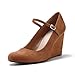 Coutgo Womens Wedge Pumps Dressy Mary Jane Shoes Comfort Wedges Closed Toe Ankle Strap Heeled Shoes Brown