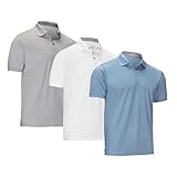 [3 Pack] Mio Marino Golf Polo Shirts for Men - Dry Fit - Ultra-Light Fabric - Denim Blue,Gray,White - Large