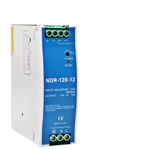 FDAVDNMG 1pcs 12V 24V 48V NDR120W 100-120VAC/180-240VAC Industrial DIN Rail Mounted AC to DC Single Output Switching Power Supply(NDR-120W-48V 2.5A)