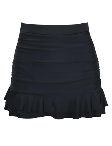 Image of Hilor Women's Skirted Bikini Bottom High Waisted Swim Bottom Shirred Ruffle Swim Skirt