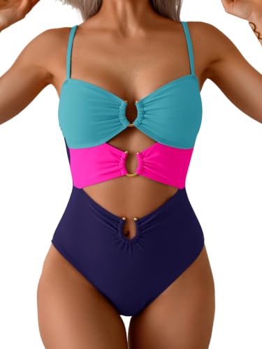 Image of Eomenie Womens Cutout One Piece Swimsuit with Ring Linked Sexy Monokini Bathing Suit for Beach Vacation