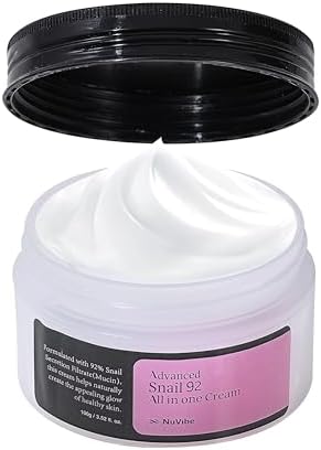 NuVibe ADVANCED Snail Mucin 92% Repair Moisturizer – 3.52 Oz (100g) Hydrating & Lightweight Korean Face Cream for Soft, Glowing Skin – Soothing Moisturizer for Dry, Sensitive & All Skin Types.