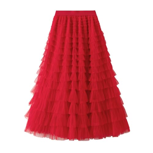 Women’s Multilayer Ruffles Tulle Skirt A-Line Fairy Midi Skirt High Waist Cake Dress Long Tutu Party Skirt 2025