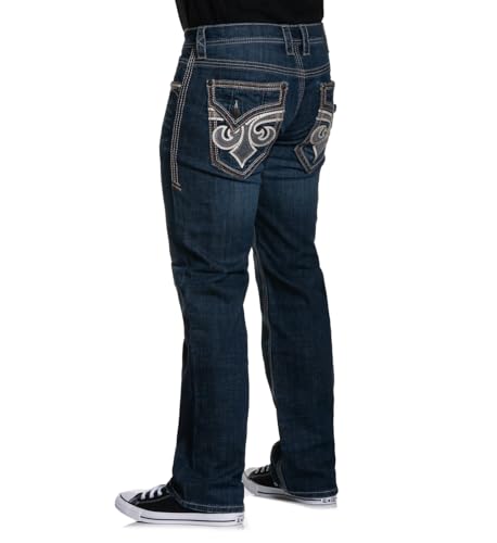 Affliction Men's Dark Wash Denim Jeans with Decorative Back Pockets, Straight Leg, Classic Fit4