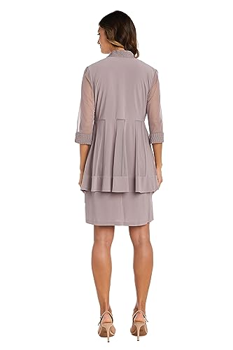 Image of R&M Richards Women's Elegant 2-Piece Shift Dress with Pleated Shimmer Duster Jacket for Mother of the Bride, Cocktail Attire
