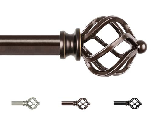KAMANINA Bronze Curtain Poles for Eyelet Curtains 80 to 292 cm, Splicing and Telescoping Curtain Pole with Twisted Cage Finials for Window, Kids Bedroom