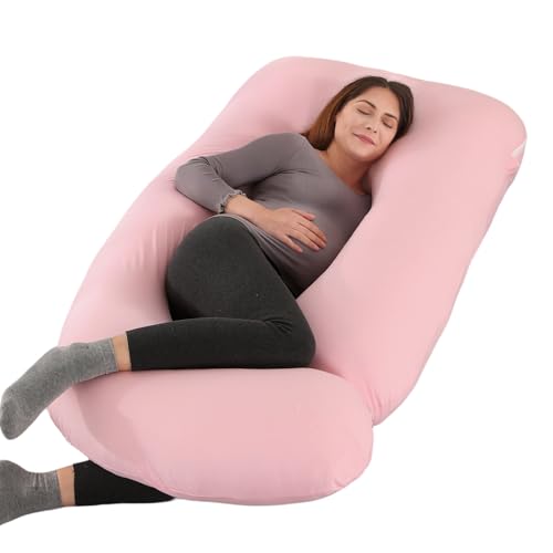 Image of ALLOPERA Pregnancy Pillow, Full Body Maternity Pillow 57 inch, with Removable Washable Cover - Sleep Support for Legs, Back, Neck, Shoulder, HIPS, Belly for Pregnent Women, Jersey Knit Cotton (Pink)