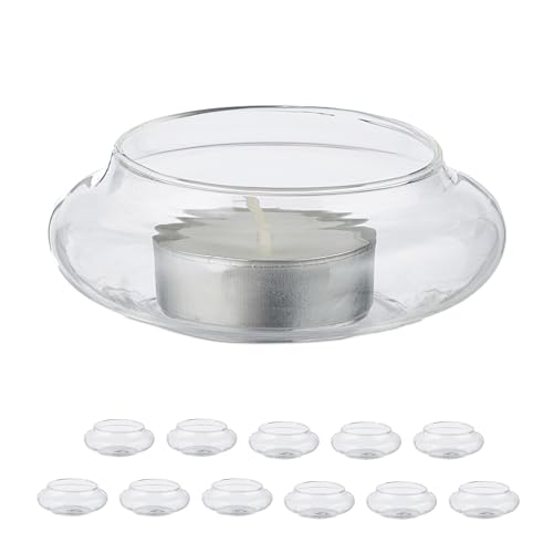 Relaxdays Teelichthalter schwimmend 12er Set Pack 12 Portavelas Flotantes, Soportes Velitas de Té, 3,5 x 8 cm, Decoración Estanque y Piscina, Transparente, 5 cm