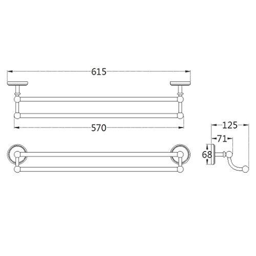 Porte-serviettes classique laiton suspendu double support mural rétro - 4
