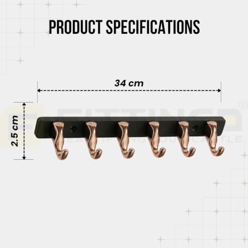 Image of 6 Hook Modern Bathroom Hooks for Hanging /Cloth Hooks for Door Back Side /Cloth Hanger for Wall (Rose Gold with Black) Pack of 2-| 3 Years Warranty |