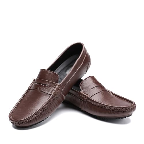 Round Toe Anti-Slip Lightweight Comfortable Casual Wedding Slip On Genuine Leather Stitching Detailed Mens Loafers Shoe3