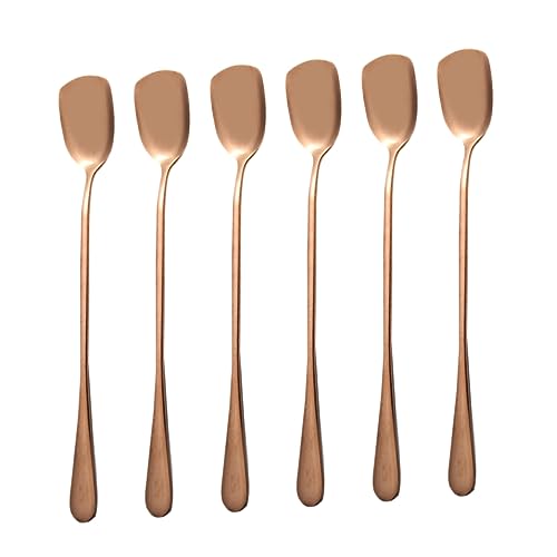 OFFSCH 6pc Set Trendy Rose Gold Stainless Steel Ice Cream Scoop Stirring Spoon Ice Spoon for Tall Glasses