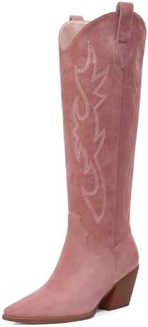 iiimmu Cowgirl Boots Women Knee High Boots Pointed Toe and Block ...