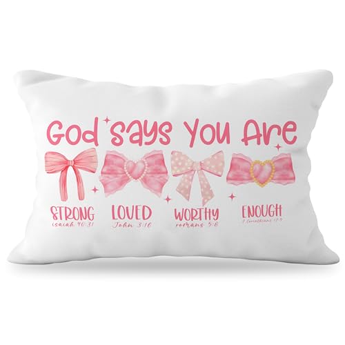 YeiHe Pink Bow Coquette Christian Pillow Covers 12x20, Pink Coquette...