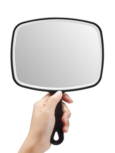 Image of OMIRO Hand Mirror, Large Black Handheld Mirror with Handle, 10.3 inch L x 7.4 inch W