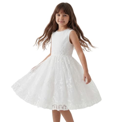 Robe de cérémonie pour fille Tess brodée blanche de communion et mariage
