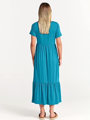 Image of ANRABESS Womens 2026 Summer Casual Maxi Dress A line Tiered Flowy Short Sleeve Crewneck T Shirt Beach Travel Long Dresses