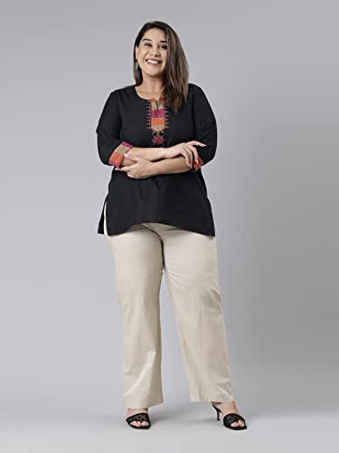 Image of GO COLORS Women Blue Stripe Cotton Wide Pants