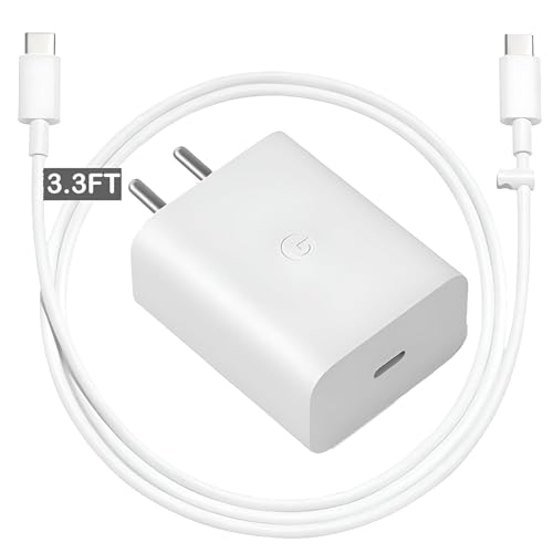 Image of Original Google 30W Adapter with 1m Type C Cable | for Google Pixel 10 /10 Pro /10 Pro XL / 9 Pro XL /9 Pro /9 Pro Fold /9 /8 Pro /8 /8a /7 Pro /7 /7a, Tablet & More | 30 W Fast Charging Travel Adapter - White