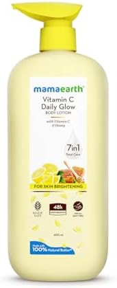 Mamaearth Vitamin C Daily Glow Body Lotion For Skin Brightening with Vitamin C & Honey 400ml|Nourishes Dry Skin|48 H Moisturization| 100% Natural Butter | Non-Greasy Smooth Skin | For All Skin Types